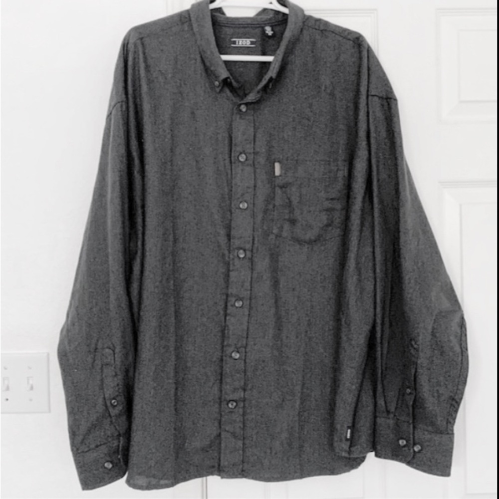 IZOD BUTTON DOWN SHIRT MENS GRAY 3XL PREPPY CLASSIC BIG TALL CASUAL